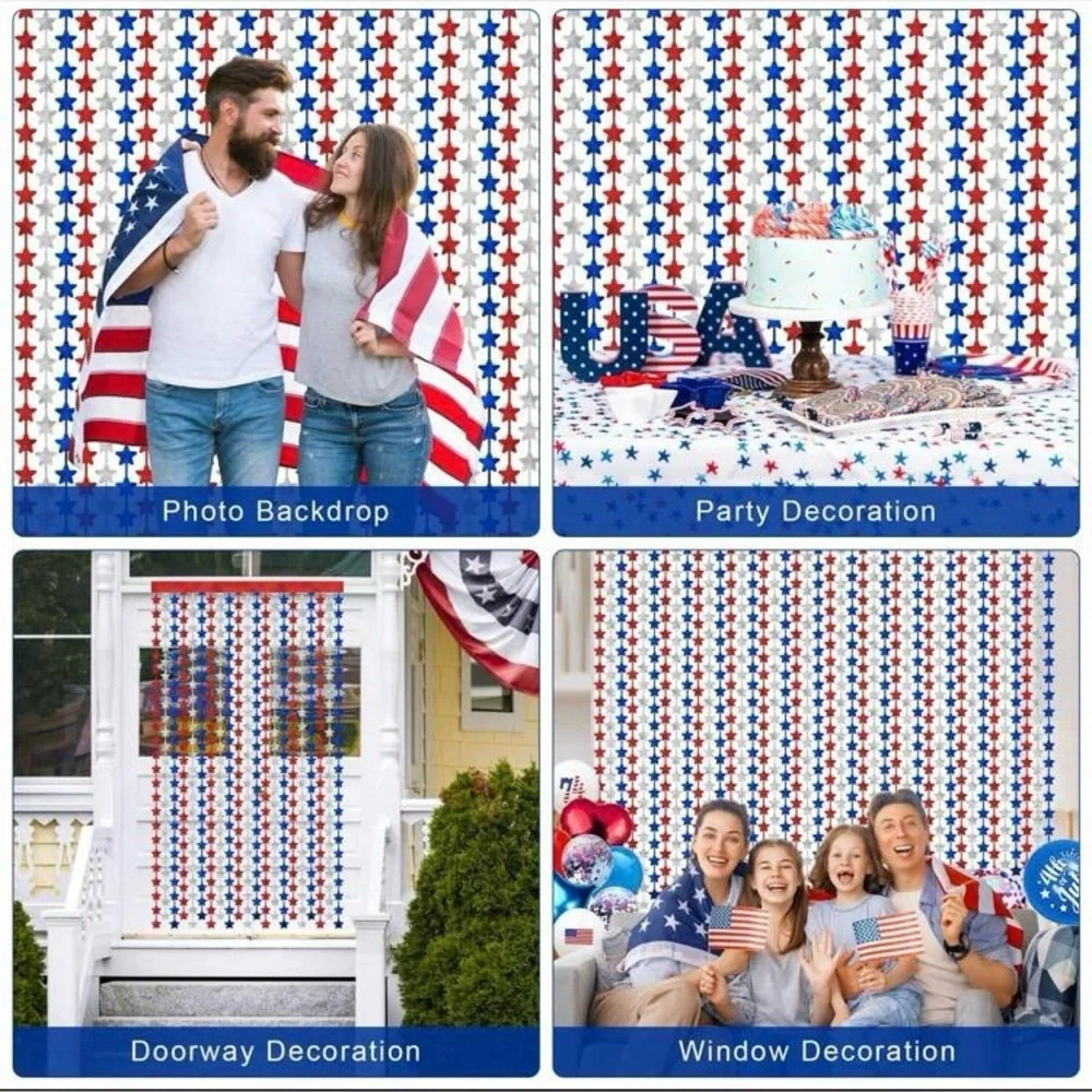 Patriotic Star Curtain Garland - Red, Blue, Silver